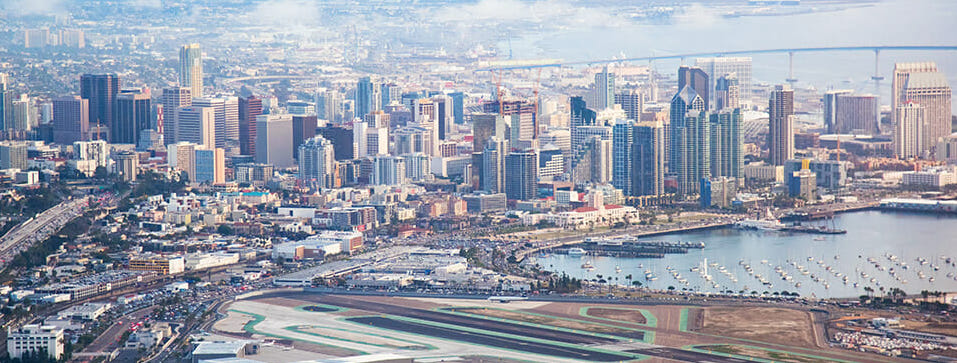 San Diego airport and downtown view